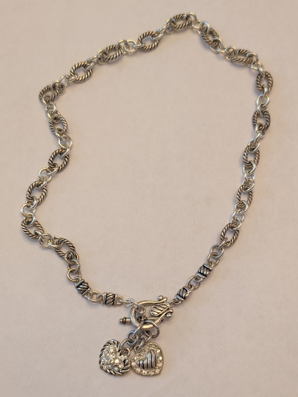 Premier Designs Silver Tone Heart Charm Toggle Chunky Necklace